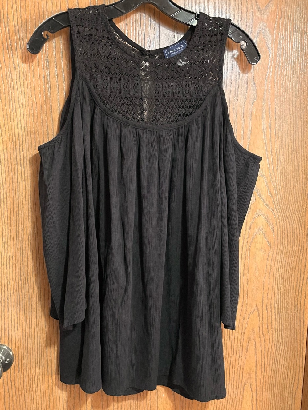 Cold Shoulder Crochet Lace Yoke Blouse - Black